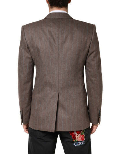 Dolce & Gabbana Men's Single Breasted Virgin Wool & Silk Blazer - Brown Striped