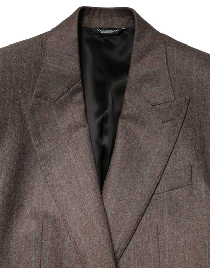 Dolce & Gabbana Men's Single Breasted Virgin Wool & Silk Blazer - Brown Striped