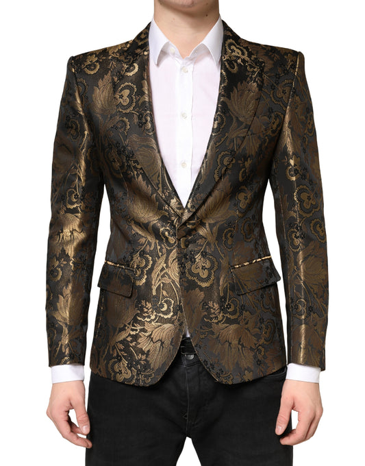 Dolce & Gabbana Men's Single Breasted Polyester Film Fiber Viscose & Acetate Blazer - Gold Jacquard