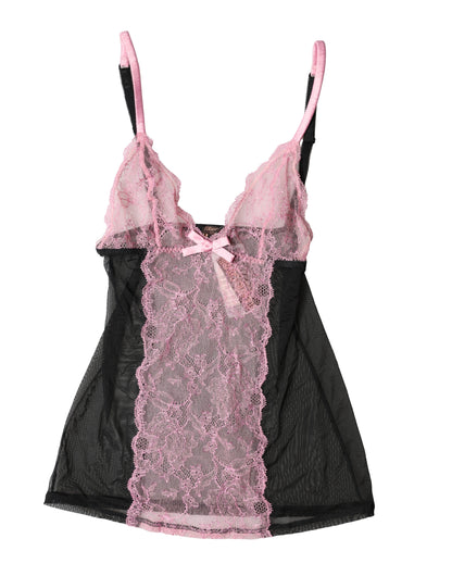 Roberto Cavalli Women's Nylon Viscose & Lace Pajamas - Black Pink Floral