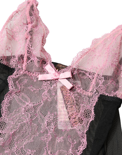 Roberto Cavalli Women's Nylon Viscose & Lace Pajamas - Black Pink Floral