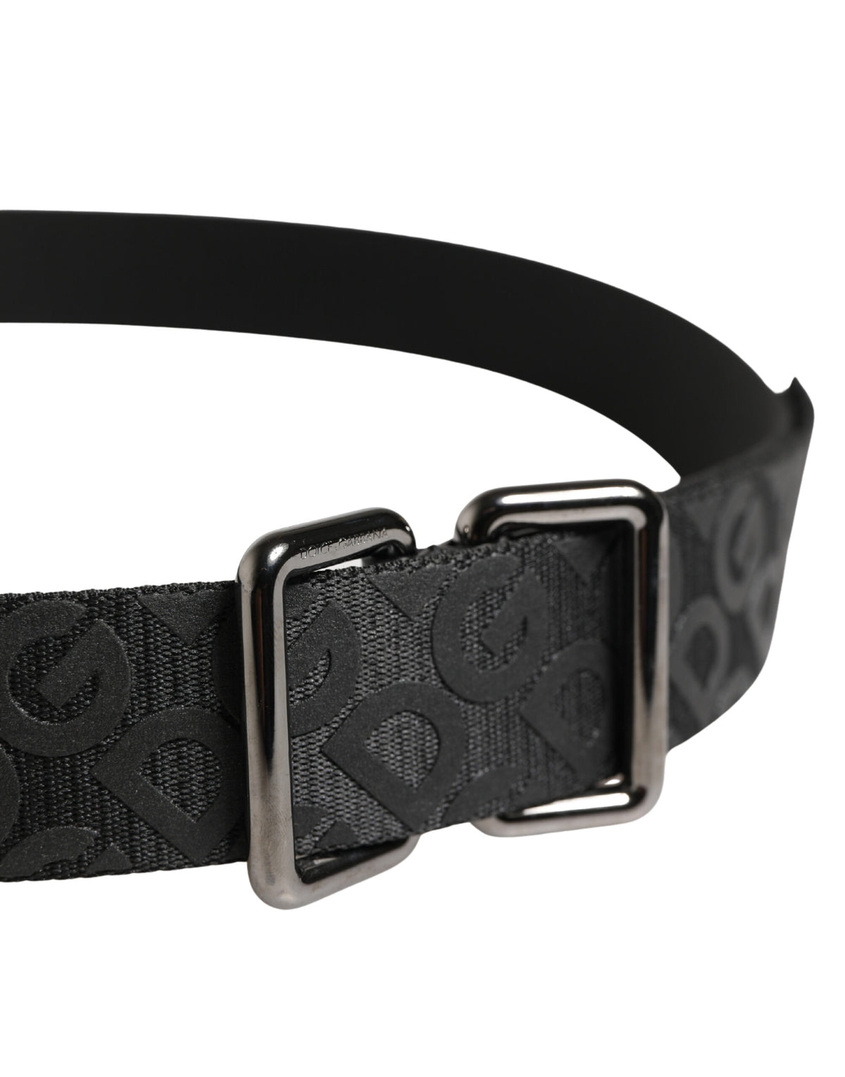 Dolce & Gabbana Polyester & Calf Leather Belt - Black Silver Monogram