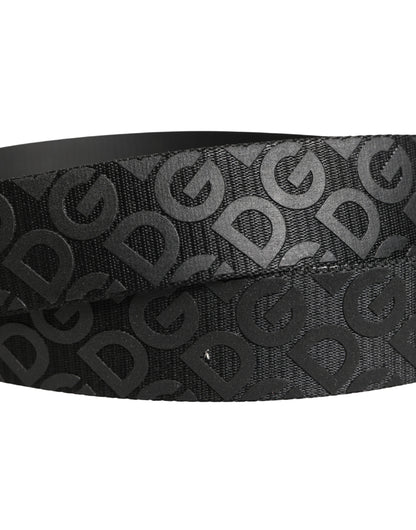 Dolce & Gabbana Polyester & Calf Leather Belt - Black Silver Monogram