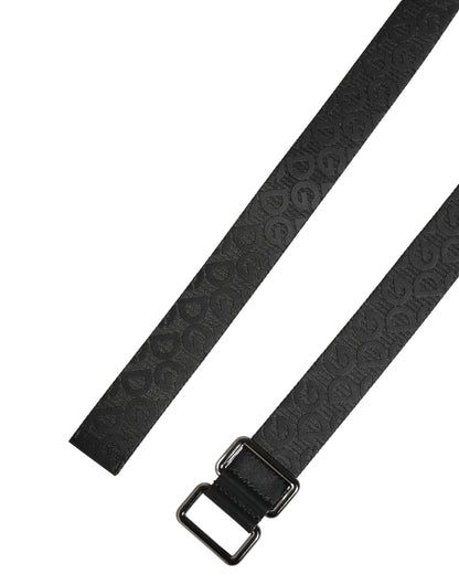Dolce & Gabbana Polyester & Calf Leather Belt - Black Silver Monogram
