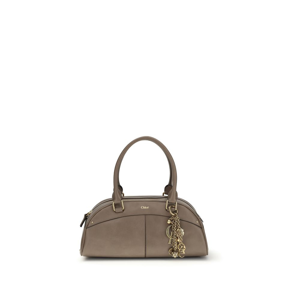 Large Bowling Handbag by Chloé for women in bos taurus calfskin leather gray features a refined silhouette, showcasing a secure zipper, organized , and versatile handle for a refined finish.