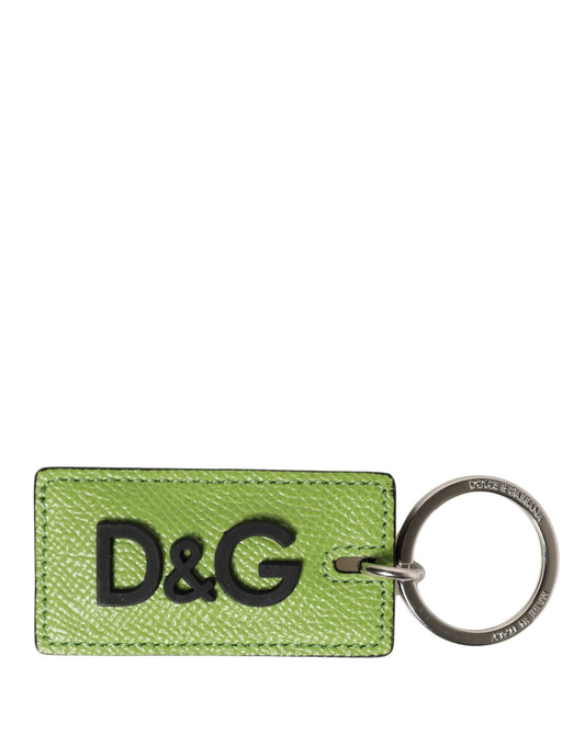 Dolce & Gabbana Green Calf Leather DG Logo Metal Ring Keyring Keychain