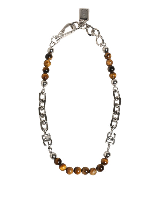 Dolce & Gabbana Women's Chain Beaded Brass Silver Natural Gem & Zamak Bracelet - Natural Silver Signature