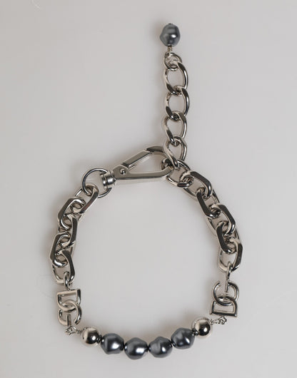 Dolce & Gabbana Women's Chain Metal Silver & Pearls Bracelet - Gray Pearl Silver Signature