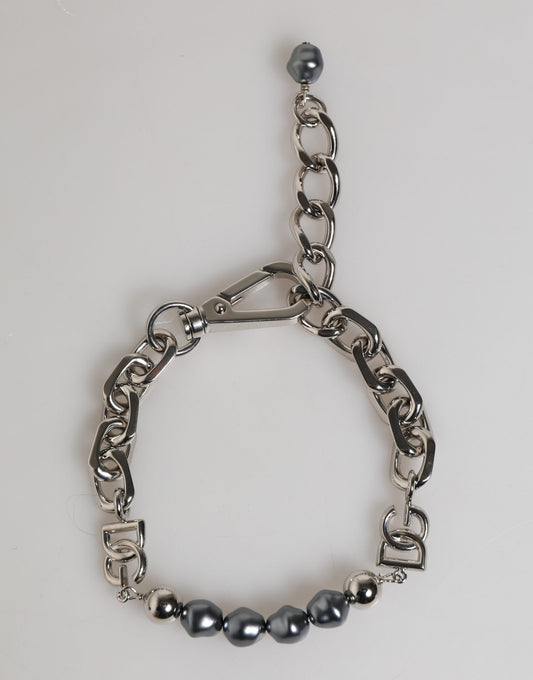Dolce & Gabbana Women's Chain Metal Silver & Pearls Bracelet - Gray Pearl Silver Signature