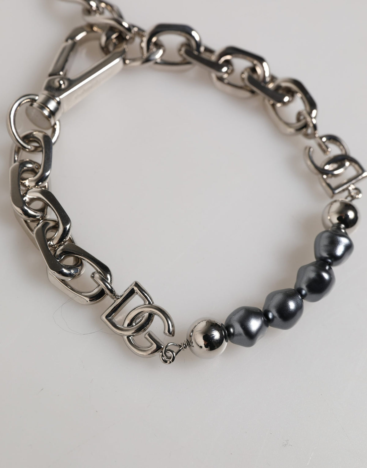 Dolce & Gabbana Women's Chain Metal Silver & Pearls Bracelet - Gray Pearl Silver Signature
