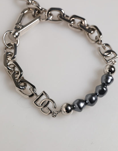 Dolce & Gabbana Women's Chain Metal Silver & Pearls Bracelet - Gray Pearl Silver Signature