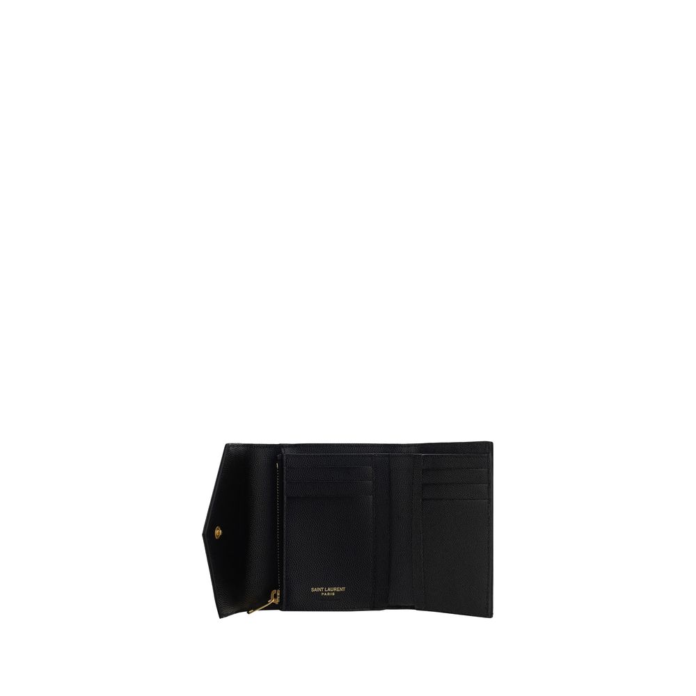 Cardholder Wallet by Saint Laurent for women in bos taurus calf leather black showcases a refined silhouette, artfully capturing the essence of the refined Cassandre Bos Taurus Calf Leather Cardholder Wallet design with functional card-organization coin-purse.