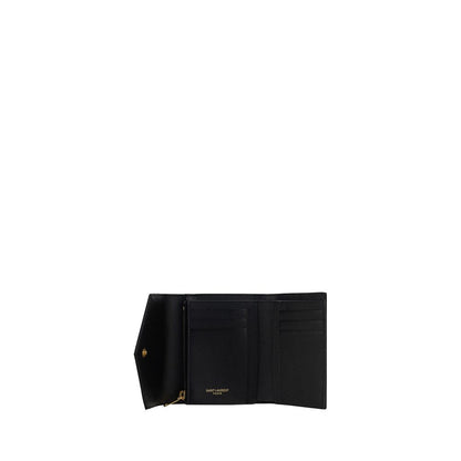 Cardholder Wallet by Saint Laurent for women in bos taurus calf leather black showcases a refined silhouette, artfully capturing the essence of the refined Cassandre Bos Taurus Calf Leather Cardholder Wallet design with functional card-organization coin-purse.
