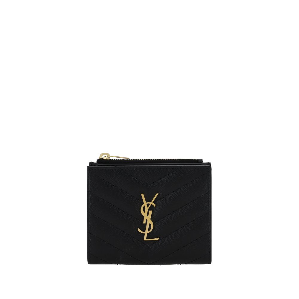Cardholder Wallet by Saint Laurent for men in bos taurus calf leather black & silver presents a streamlined silhouette, showcasing the sophisticated design of the Cassandre Bos Taurus Calf Leather Cardholder Wallet collection with functional card-organization compact-design.