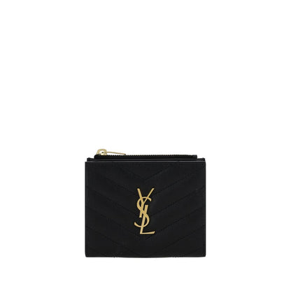 Cardholder Wallet by Saint Laurent for men in bos taurus calf leather black & silver presents a streamlined silhouette, showcasing the sophisticated design of the Cassandre Bos Taurus Calf Leather Cardholder Wallet collection with functional card-organization compact-design.