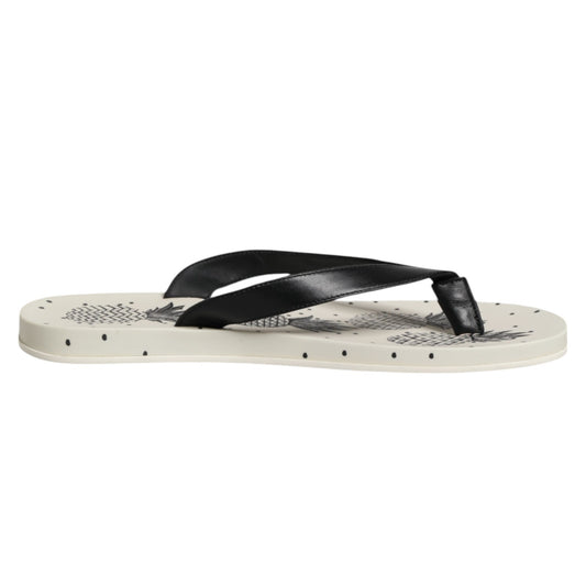 Dolce & Gabbana White Pineapple Print Slides Flip Flops Shoes