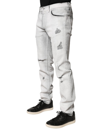 Dolce & Gabbana Light Gray Distressed Skinny Men Denim Jeans