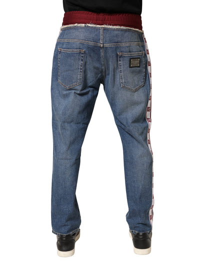 Dolce & Gabbana Men's Straight Leg Relaxed Fit Regular Stretch Denim Cotton Polyester Jeans - Blue Signature