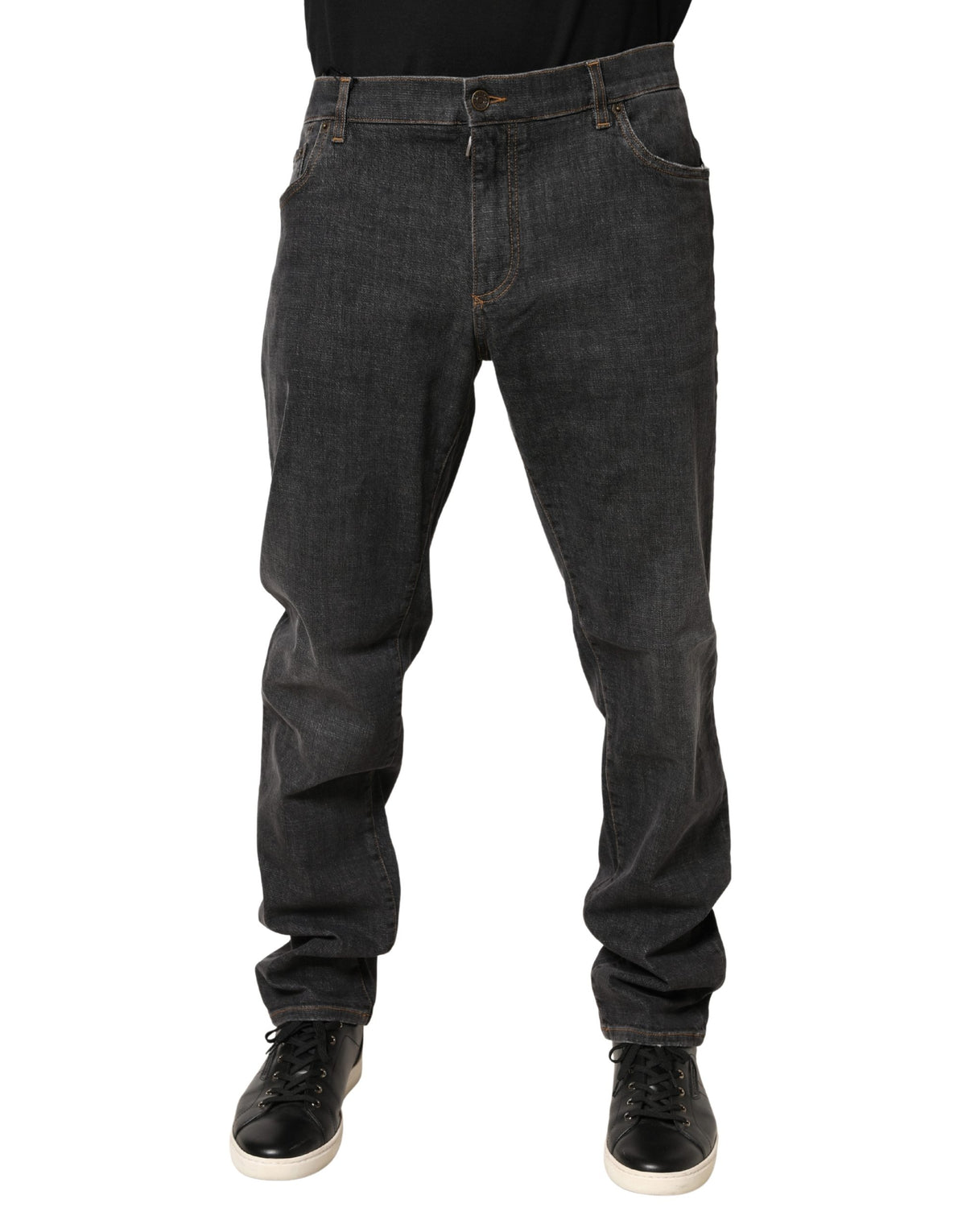 Dolce & Gabbana Men's Skinny Regular Fit Slim Stretch Denim Cotton Jeans - Dark Gray Signature