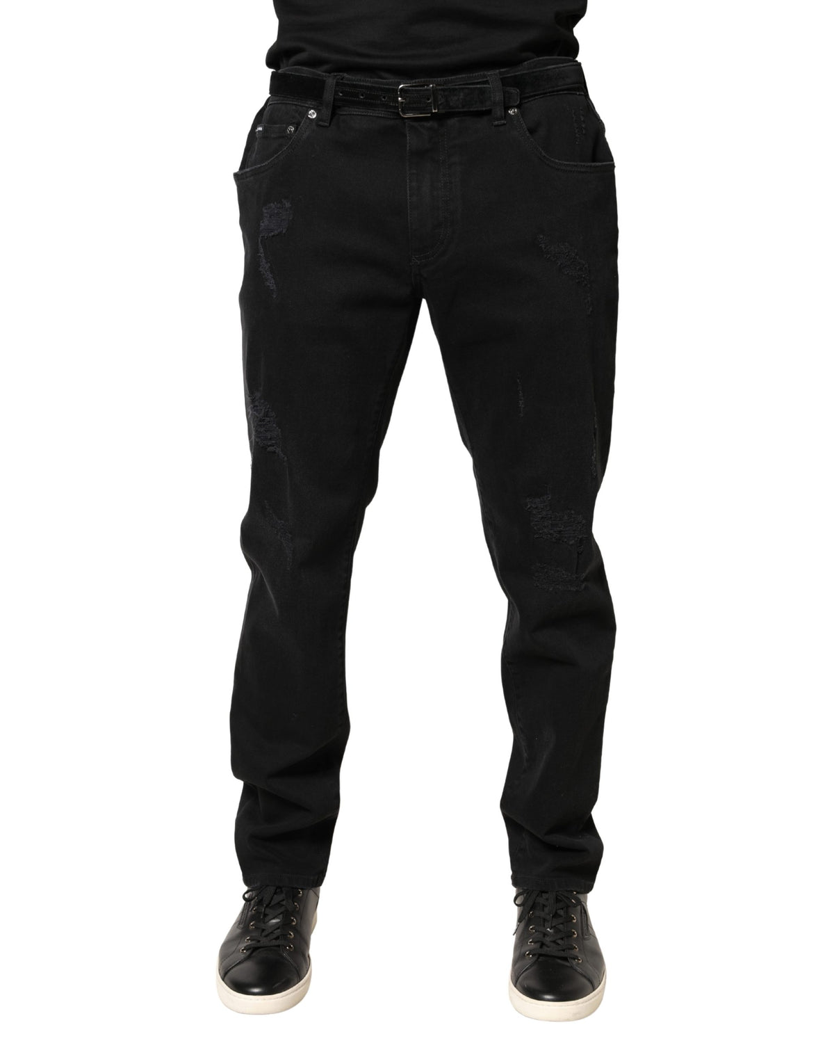 Dolce & Gabbana Men's Skinny Regular Fit Stretch Denim Cotton Jeans - Black Blue Signature