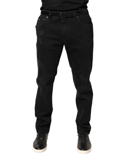 Dolce & Gabbana Men's Skinny Regular Fit Stretch Denim Cotton Jeans - Black Blue Signature