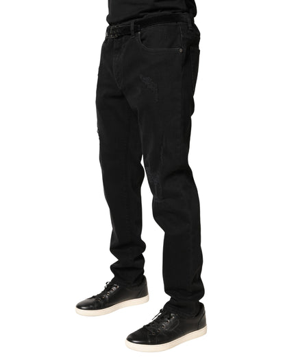 Dolce & Gabbana Men's Skinny Regular Fit Stretch Denim Cotton Jeans - Black Blue Signature