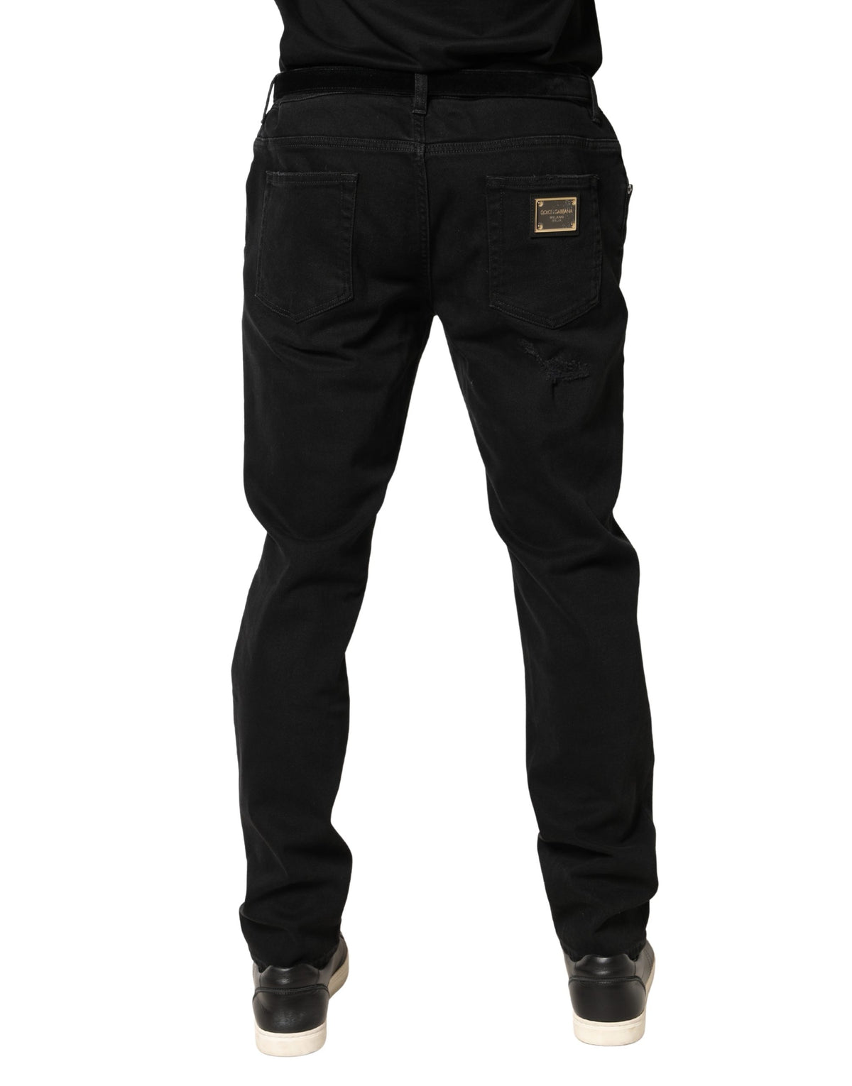 Dolce & Gabbana Men's Skinny Regular Fit Stretch Denim Cotton Jeans - Black Blue Signature
