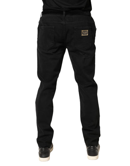 Dolce & Gabbana Men's Skinny Regular Fit Stretch Denim Cotton Jeans - Black Blue Signature
