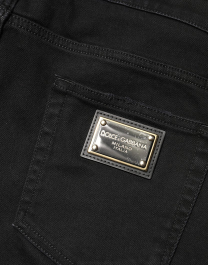 Dolce & Gabbana Men's Skinny Regular Fit Stretch Denim Cotton Jeans - Black Blue Signature