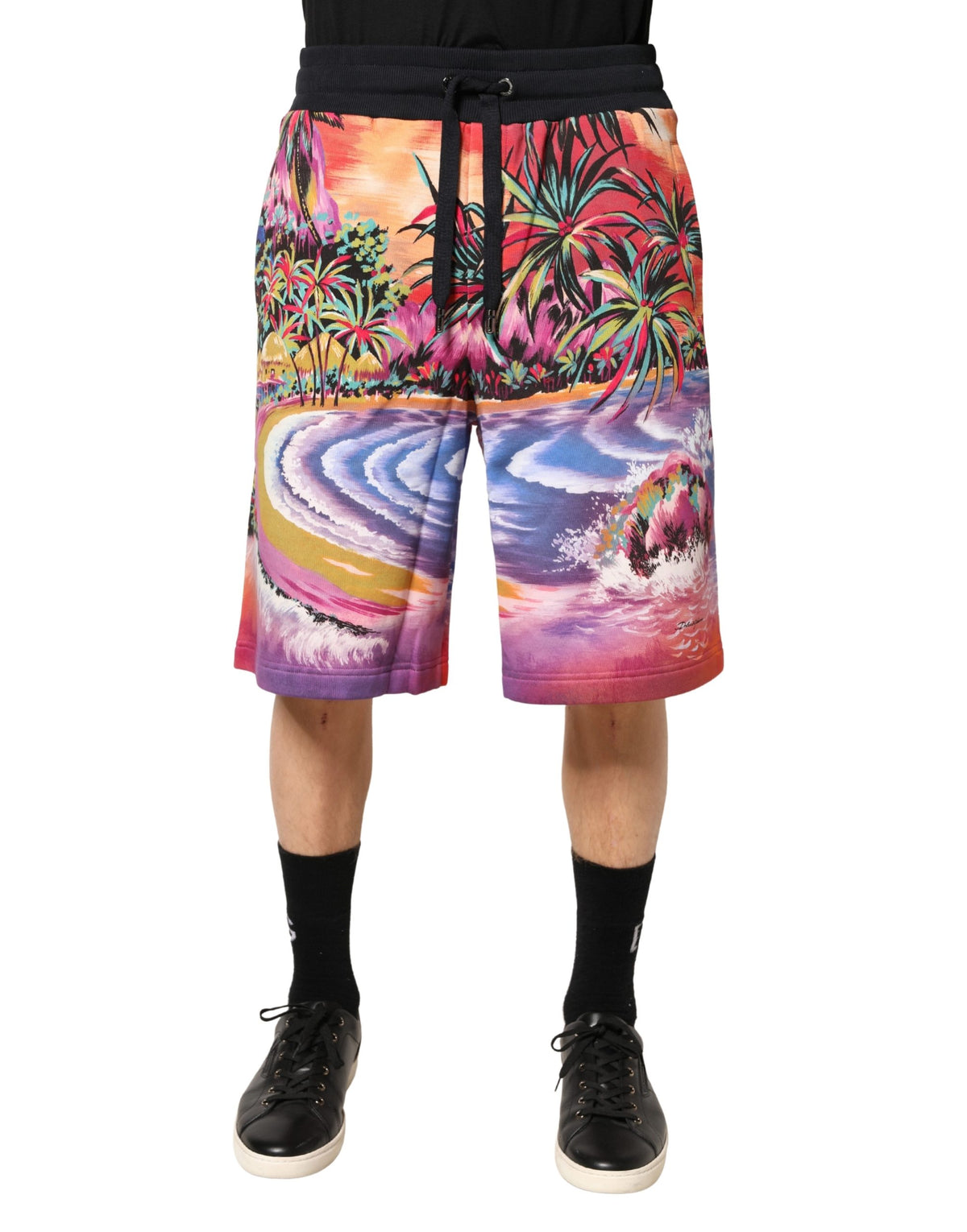 Dolce & Gabbana Men's Regular Fit Cotton Bermuda Shorts - Multicolor Signature Print