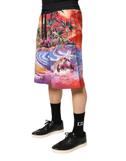Dolce & Gabbana Men's Regular Fit Cotton Bermuda Shorts - Multicolor Signature Print