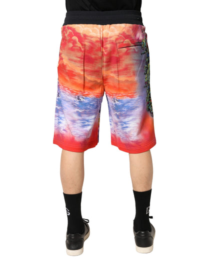 Dolce & Gabbana Men's Regular Fit Cotton Bermuda Shorts - Multicolor Signature Print