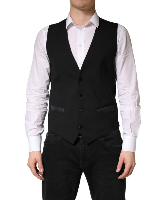 Dolce & Gabbana Men's Virgin Wool Silk Polyester & Viscose Vest - Black