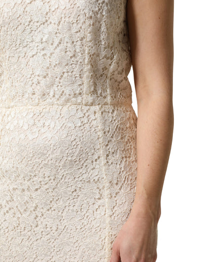 Dolce & Gabbana White Lace Viscose Sheath Long Gown Dress