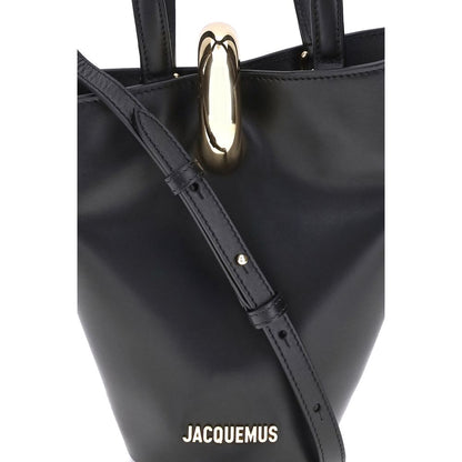 Small Shoulder Bucket Bag by Jacquemus for women in bos taurus calf leather black & gold features a statuesque silhouette, showcasing a secure zipper and statuesque single-compartment with versatile shoulder-strap, handle & adjustable-strap for a statuesque finish.
