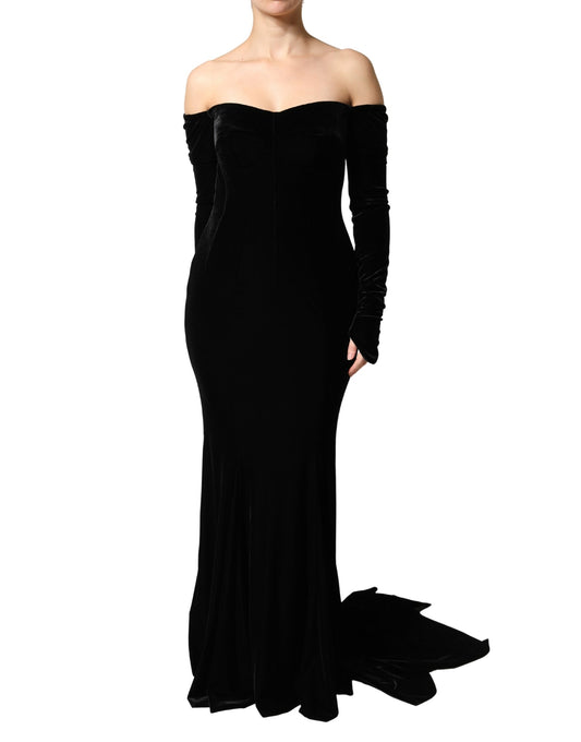 Dolce & Gabbana Women's Gown Bodycon Cocktail Long-Sleeve Polyester Maxi Long Dress - Black Red