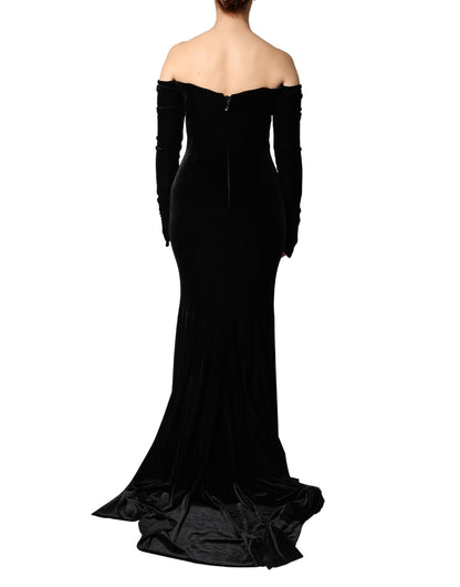 Dolce & Gabbana Women's Gown Bodycon Cocktail Long-Sleeve Polyester Maxi Long Dress - Black Red