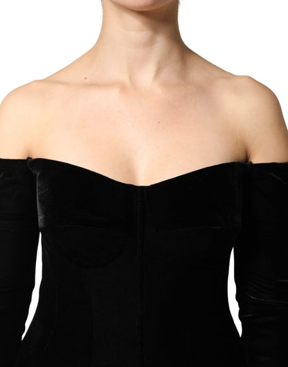 Dolce & Gabbana Black Off Shoulder Bodycon Long Gown Dress
