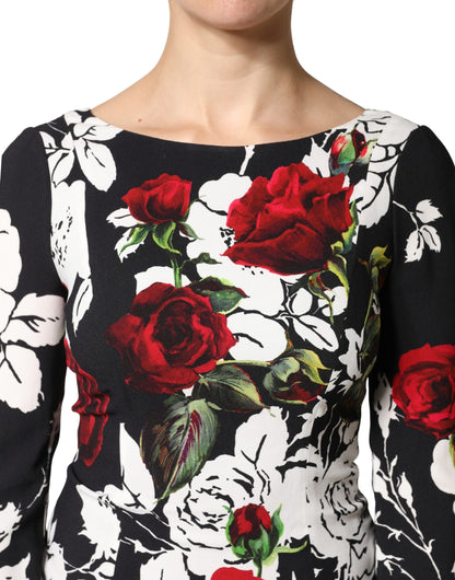 Dolce & Gabbana Black Floral Viscose Bodycon Long Gown Dress
