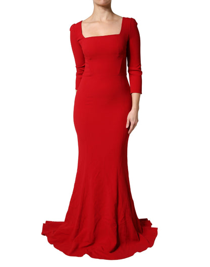 Dolce & Gabbana Women's Gown Mermaid Sheath Bodycon Cocktail Long-Sleeve Nylon Cotton & Silk Long Dress - Red