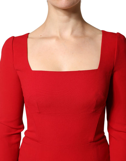 Dolce & Gabbana Women's Gown Mermaid Sheath Bodycon Cocktail Long-Sleeve Nylon Cotton & Silk Long Dress - Red