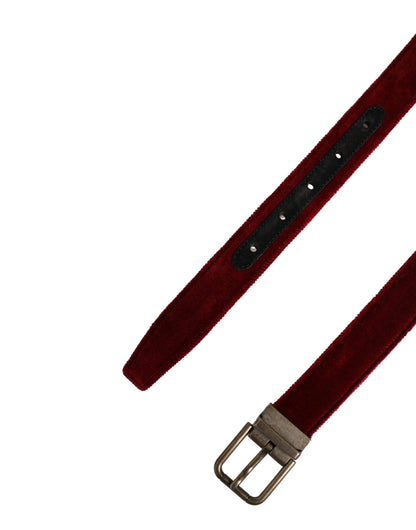 Dolce & Gabbana Calf Leather & Cotton Belt - Burgundy Silver