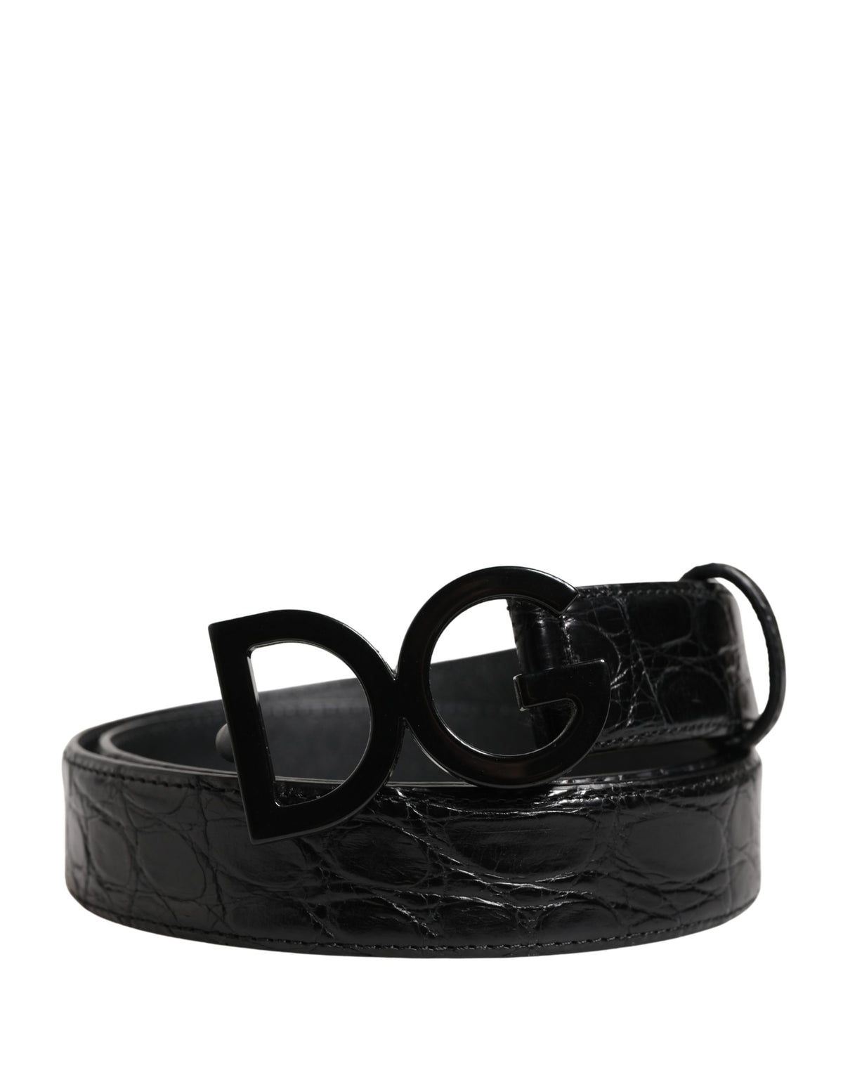 Dolce & Gabbana Caiman Calf & Exotic Leather Belt - Black
