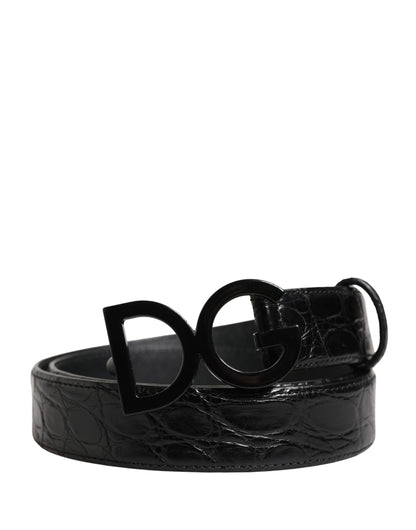 Dolce & Gabbana Caiman Calf & Exotic Leather Belt - Black