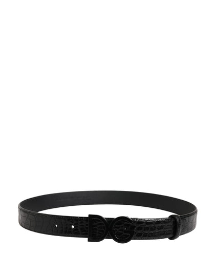 Dolce & Gabbana Caiman Calf & Exotic Leather Belt - Black