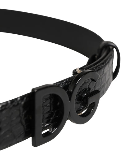 Dolce & Gabbana Caiman Calf & Exotic Leather Belt - Black