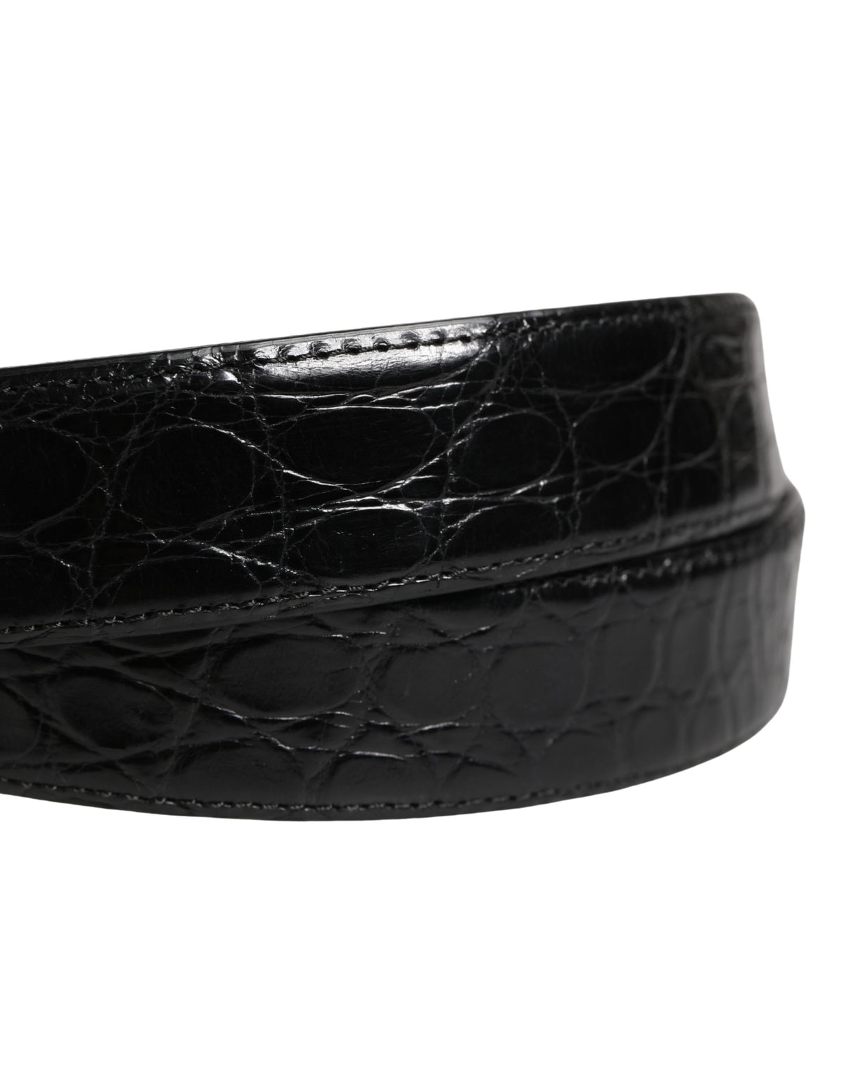 Dolce & Gabbana Caiman Calf & Exotic Leather Belt - Black