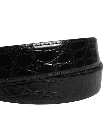 Dolce & Gabbana Caiman Calf & Exotic Leather Belt - Black