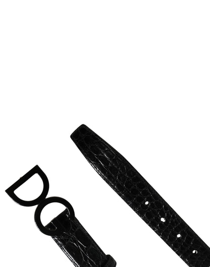 Dolce & Gabbana Caiman Calf & Exotic Leather Belt - Black