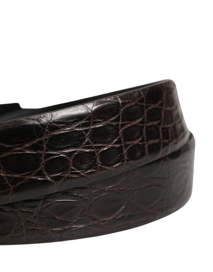 Dolce & Gabbana Men Black Exotic Leather Logo Buckle Belt